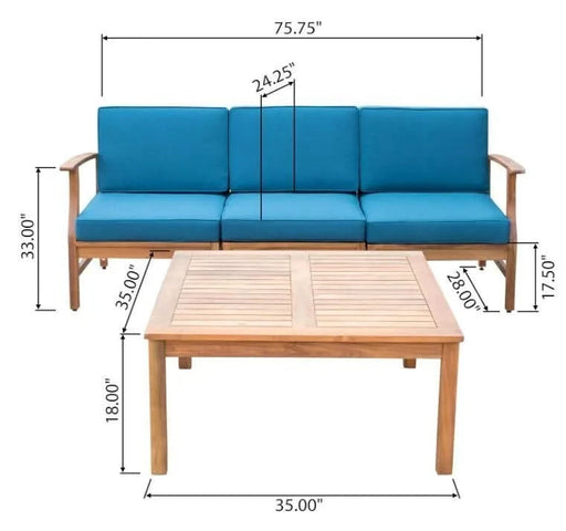 PERLA 3 SEATER SOFA AND TABLE SET, BLUE Default -DTYStore