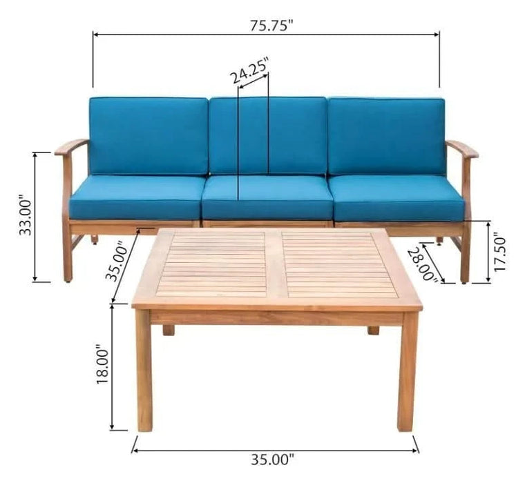 PERLA 3 SEATER SOFA AND TABLE SET, BLUE Default -DTYStore