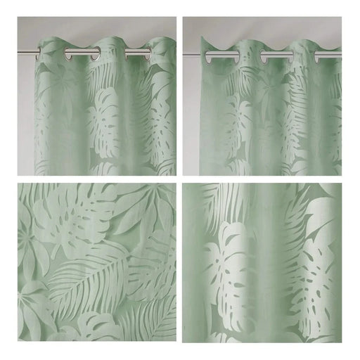Palm Leaf Burnout Window Sheer Sage Green 50x95' Default -DTYStore