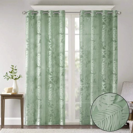 Palm Leaf Burnout Window Sheer Sage Green 50x95' Default -DTYStore