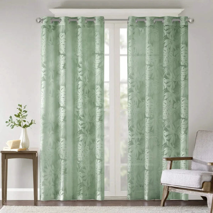 Palm Leaf Burnout Window Sheer Sage Green 50x95' Default -DTYStore