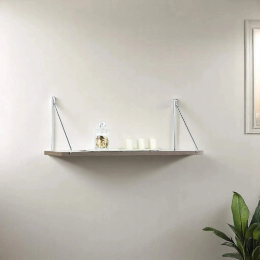 Palmer Floating Wall Decor Wall Mounted Rustic Decorative Hanging Metal Bracket Single Shelf for Books, White/Chrome Default -DTYStore