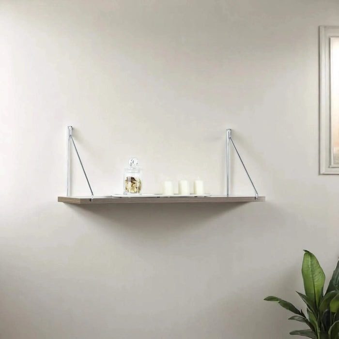Palmer Floating Wall Decor Wall Mounted Rustic Decorative Hanging Metal Bracket Single Shelf for Books, White/Chrome Default -DTYStore