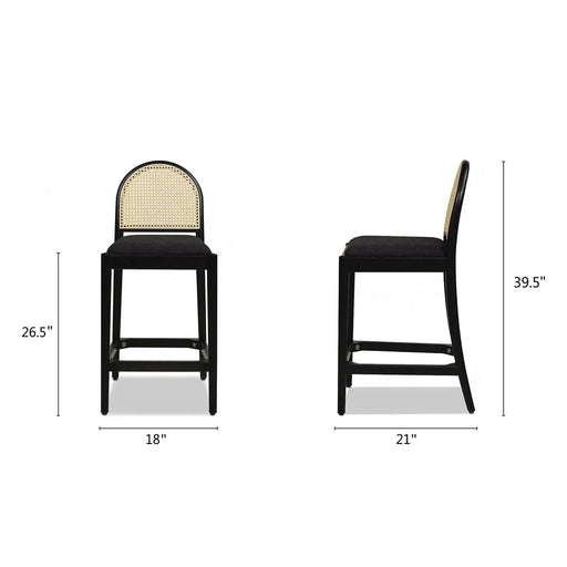 Panama 26.5' Curved Back Cane Rattan Counter Stool, Set of 2, Ebony Black Boucle Default -DTYStore