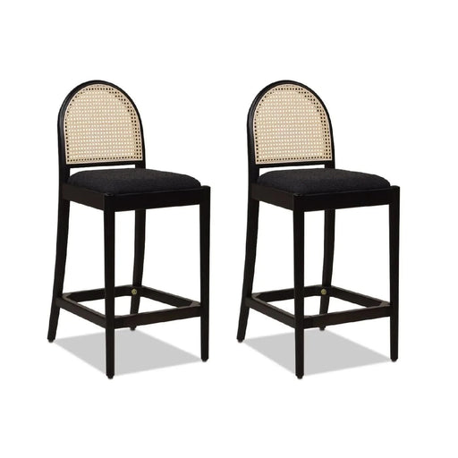 Panama 26.5' Curved Back Cane Rattan Counter Stool, Set of 2, Ebony Black Boucle Default -DTYStore