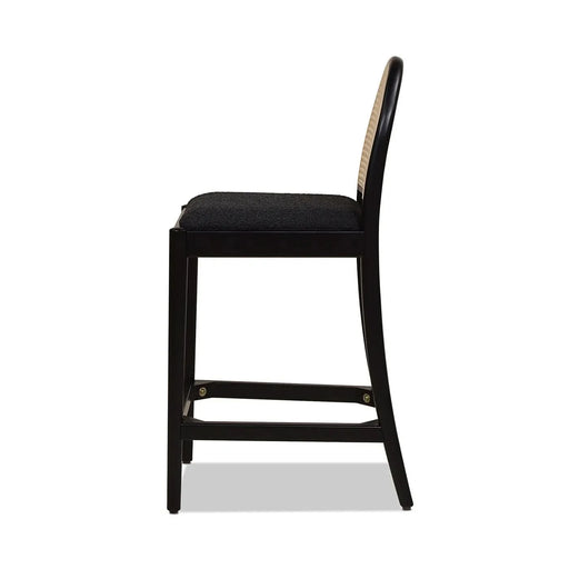Panama 26.5' Curved Back Cane Rattan Counter Stool, Set of 2, Ebony Black Boucle Default -DTYStore