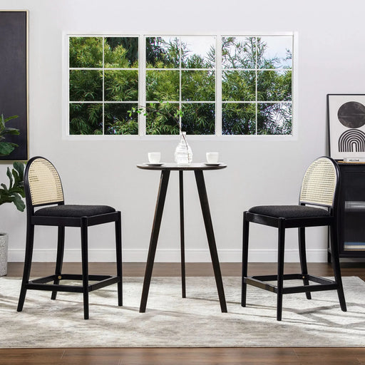 Panama 26.5' Curved Back Cane Rattan Counter Stool, Set of 2, Ebony Black Boucle Default -DTYStore