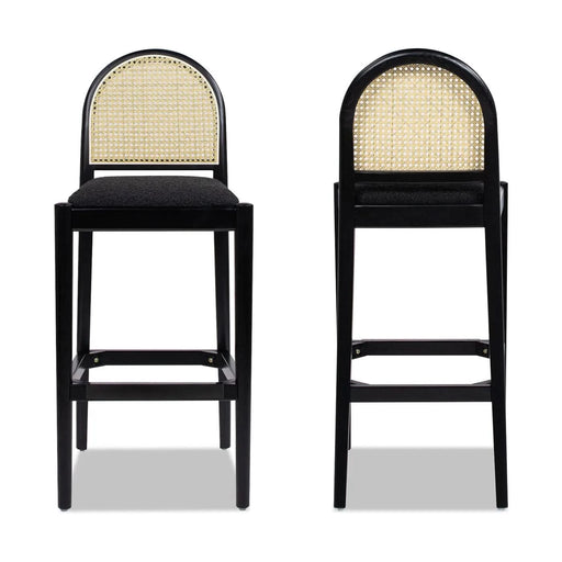 Panama 30.5' Curved Back Cane Rattan Bar Stool, Set of 2, Ebony Black Boucle Default -DTYStore