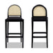 Panama 30.5' Curved Back Cane Rattan Bar Stool, Set of 2, Ebony Black Boucle Default -DTYStore