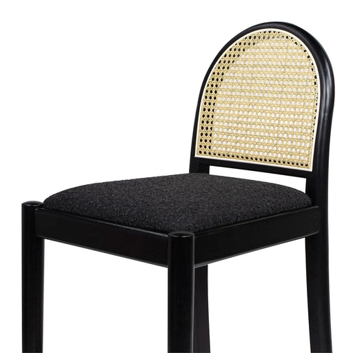 Panama 30.5' Curved Back Cane Rattan Bar Stool, Set of 2, Ebony Black Boucle Default -DTYStore