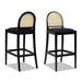 Panama 30.5' Curved Back Cane Rattan Bar Stool, Set of 2, Ebony Black Boucle Default -DTYStore