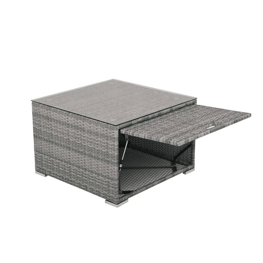 Patio Furniture Set Outdoor Daybed Rattan Sectional with Cushions and Center Table, Beige, Iron & Rattan, Multiple Sizes Default -DTYStore