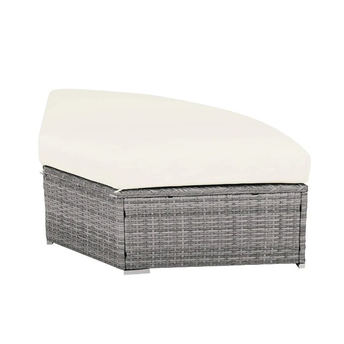 Patio Furniture Set Outdoor Daybed Rattan Sectional with Cushions and Center Table, Beige, Iron & Rattan, Multiple Sizes Default -DTYStore