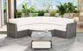 Patio Furniture Set Outdoor Daybed Rattan Sectional with Cushions and Center Table, Beige, Iron & Rattan, Multiple Sizes Default -DTYStore