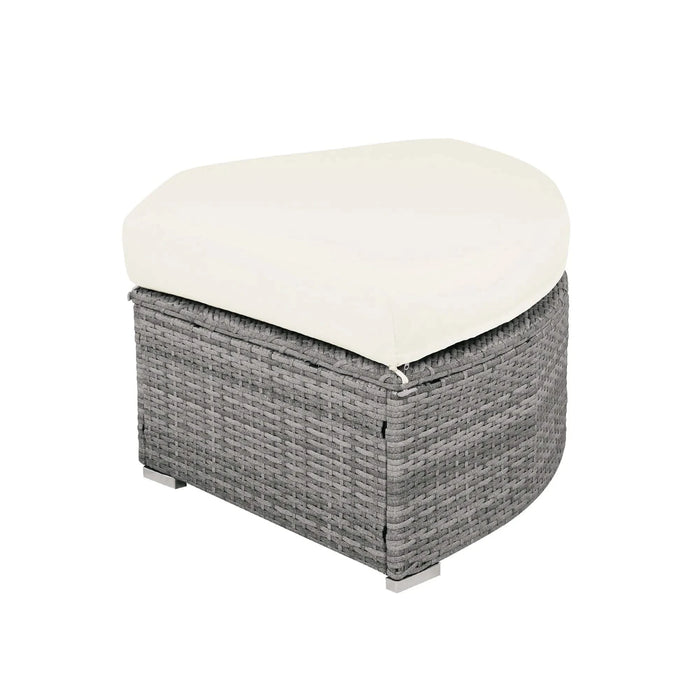 Patio Furniture Set Outdoor Daybed Rattan Sectional with Cushions and Center Table, Beige, Iron & Rattan, Multiple Sizes Default -DTYStore