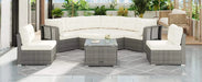 Patio Furniture Set Outdoor Daybed Rattan Sectional with Cushions and Center Table, Beige, Iron & Rattan, Multiple Sizes Default -DTYStore