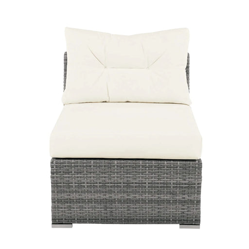 Patio Furniture Set Outdoor Daybed Rattan Sectional with Cushions and Center Table, Beige, Iron & Rattan, Multiple Sizes Default -DTYStore