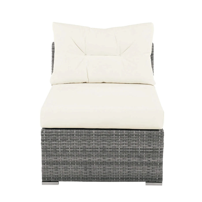 Patio Furniture Set Outdoor Daybed Rattan Sectional with Cushions and Center Table, Beige, Iron & Rattan, Multiple Sizes Default -DTYStore