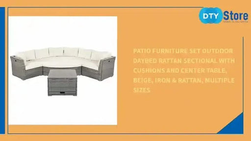 Patio Furniture Set Outdoor Daybed Rattan Sectional with Cushions and Center Table, Beige, Iron & Rattan, Multiple Sizes Default -DTYStore