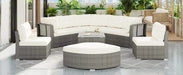 Patio Furniture Set Outdoor Daybed Rattan Sectional with Cushions and Center Table, Beige, Iron & Rattan, Multiple Sizes Default -DTYStore