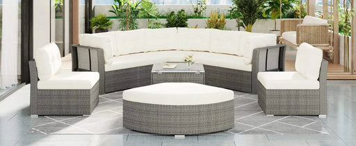 Patio Furniture Set Outdoor Daybed Rattan Sectional with Cushions and Center Table, Beige, Iron & Rattan, Multiple Sizes Default -DTYStore