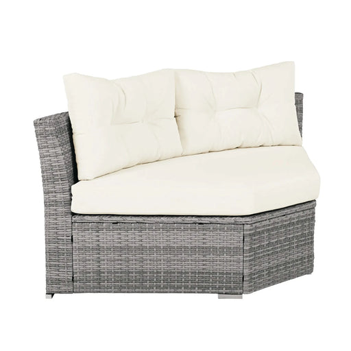 Patio Furniture Set Outdoor Daybed Rattan Sectional with Cushions and Center Table, Beige, Iron & Rattan, Multiple Sizes Default -DTYStore