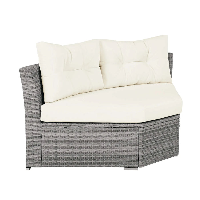 Patio Furniture Set Outdoor Daybed Rattan Sectional with Cushions and Center Table, Beige, Iron & Rattan, Multiple Sizes Default -DTYStore