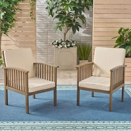 Patio Set Outdoor Acacia Wood Furniture Sets-Modern Club Chair Conversation Sets with Patio Dining Table for Garden, Patio & Deck (Grey Finish+Cream Cushion) Default -DTYStore