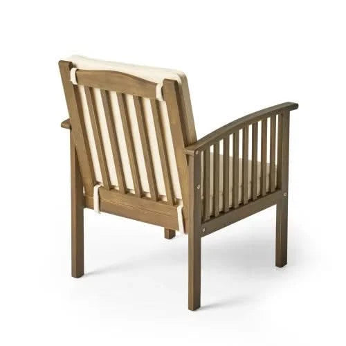 Patio Set Outdoor Acacia Wood Furniture Sets-Modern Club Chair Conversation Sets with Patio Dining Table for Garden, Patio & Deck (Grey Finish+Cream Cushion) Default -DTYStore