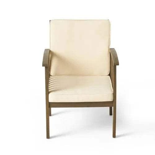 Patio Set Outdoor Acacia Wood Furniture Sets-Modern Club Chair Conversation Sets with Patio Dining Table for Garden, Patio & Deck (Grey Finish+Cream Cushion) Default -DTYStore