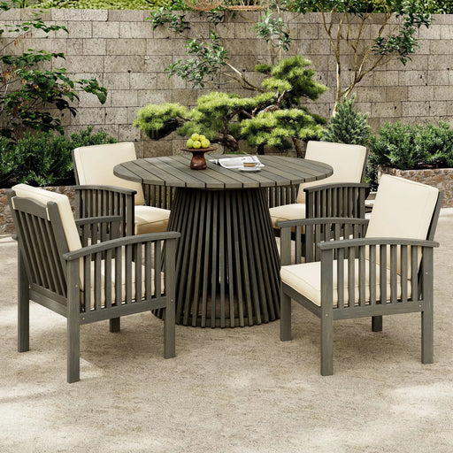 Patio Set Outdoor Acacia Wood Furniture Sets-Modern Club Chair Conversation Sets with Patio Dining Table for Garden, Patio & Deck (Grey Finish+Cream Cushion) Default -DTYStore