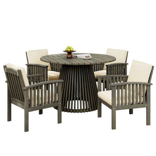 Patio Set Outdoor Acacia Wood Furniture Sets-Modern Club Chair Conversation Sets with Patio Dining Table for Garden, Patio & Deck (Grey Finish+Cream Cushion) Default -DTYStore