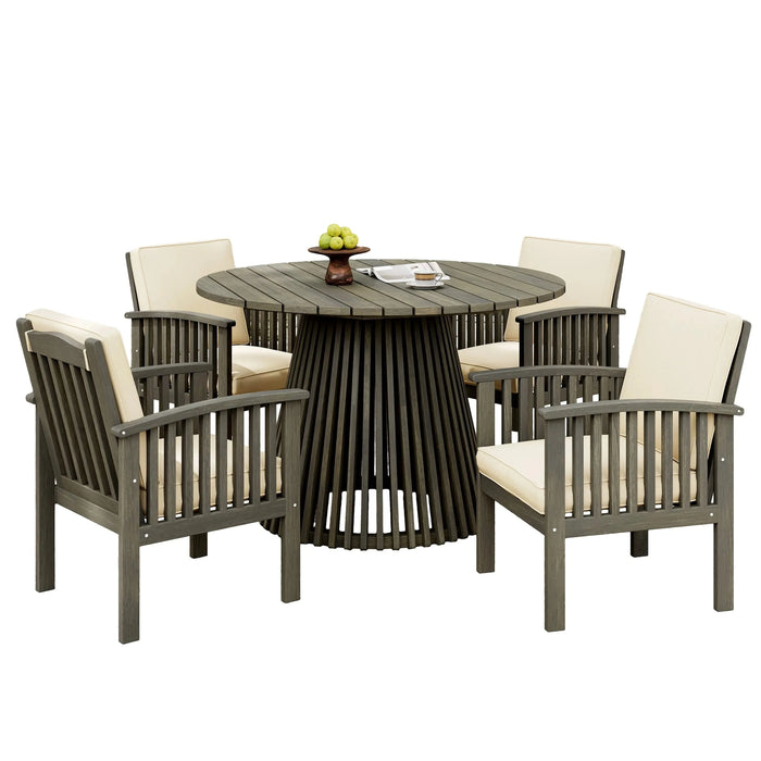 Patio Set Outdoor Acacia Wood Furniture Sets-Modern Club Chair Conversation Sets with Patio Dining Table for Garden, Patio & Deck (Grey Finish+Cream Cushion) Default -DTYStore