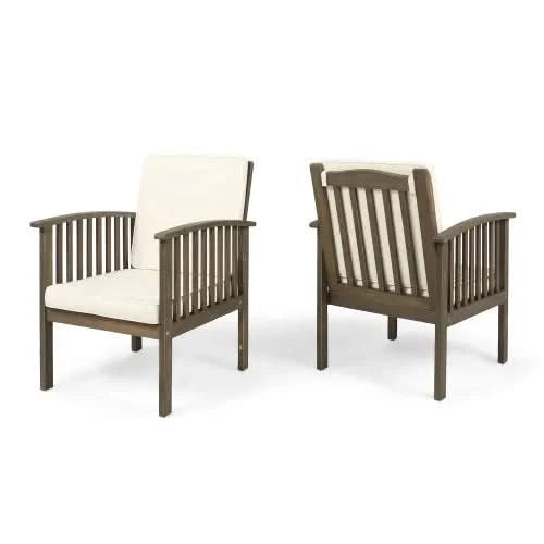 Patio Set Outdoor Acacia Wood Furniture Sets-Modern Club Chair Conversation Sets with Patio Dining Table for Garden, Patio & Deck (Grey Finish+Cream Cushion) Default -DTYStore