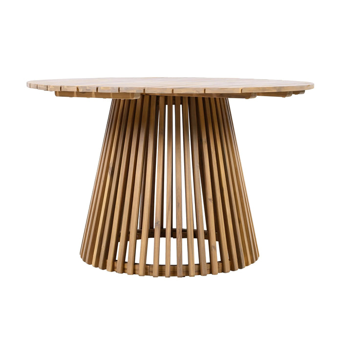 Patio Set Outdoor Acacia Wood Furniture Sets- Braided Dining Chairs(With Navy Cushion)and Patio Dining Table for Garden, Patio & Deck (Teak Look & Beige Rope) Default -DTYStore