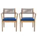 Patio Set Outdoor Acacia Wood Furniture Sets- Braided Dining Chairs(With Navy Cushion)and Patio Dining Table for Garden, Patio & Deck (Teak Look & Beige Rope) Default -DTYStore