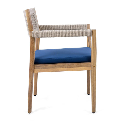 Patio Set Outdoor Acacia Wood Furniture Sets- Braided Dining Chairs(With Navy Cushion)and Patio Dining Table for Garden, Patio & Deck (Teak Look & Beige Rope) Default -DTYStore