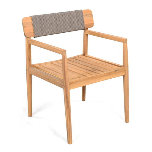 Patio Set Outdoor Acacia Wood Furniture Sets- Braided Dining Chairs Leisure Sets with Patio Dining Table for Garden, Patio & Deck (Teak Look & Grey Rope) Default -DTYStore