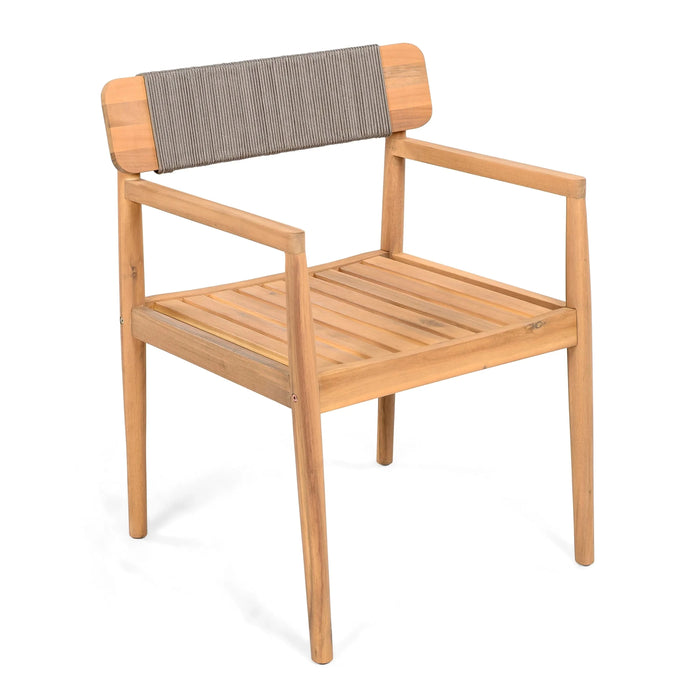 Patio Set Outdoor Acacia Wood Furniture Sets- Braided Dining Chairs Leisure Sets with Patio Dining Table for Garden, Patio & Deck (Teak Look & Grey Rope) Default -DTYStore