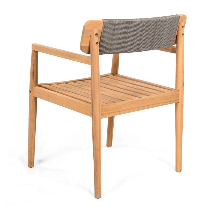 Patio Set Outdoor Acacia Wood Furniture Sets- Braided Dining Chairs Leisure Sets with Patio Dining Table for Garden, Patio & Deck (Teak Look & Grey Rope) Default -DTYStore