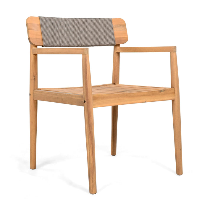 Patio Set Outdoor Acacia Wood Furniture Sets- Braided Dining Chairs Leisure Sets with Patio Dining Table for Garden, Patio & Deck (Teak Look & Grey Rope) Default -DTYStore