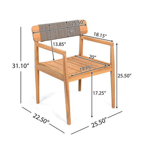 Patio Set Outdoor Acacia Wood Furniture Sets- Braided Dining Chairs Leisure Sets with Patio Dining Table for Garden, Patio & Deck (Teak Look & Grey Rope) Default -DTYStore