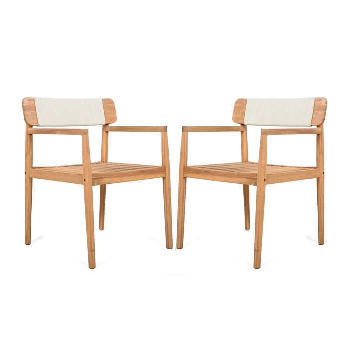 Patio Set Outdoor Acacia Wood Furniture Sets- Braided Dining Chairs Leisure Sets with Patio Dining Table for Garden, Patio & Deck (Teak Look & White Rope) Default -DTYStore