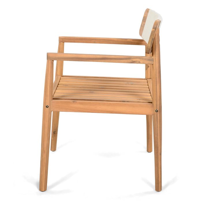 Patio Set Outdoor Acacia Wood Furniture Sets- Braided Dining Chairs Leisure Sets with Patio Dining Table for Garden, Patio & Deck (Teak Look & White Rope) Default -DTYStore