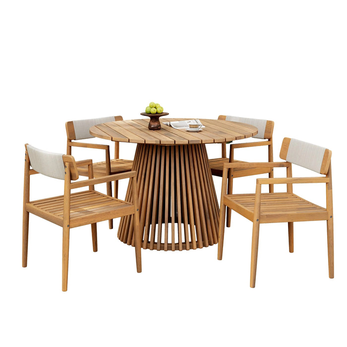 Patio Set Outdoor Acacia Wood Furniture Sets- Braided Dining Chairs Leisure Sets with Patio Dining Table for Garden, Patio & Deck (Teak Look & White Rope) Default -DTYStore