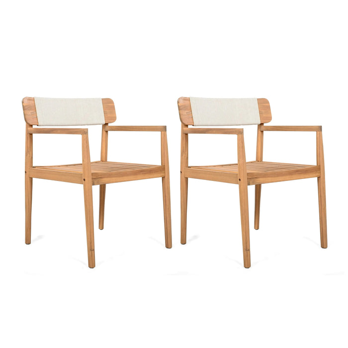 Patio Set Outdoor Acacia Wood Furniture Sets- Braided Dining Chairs Leisure Sets with Patio Dining Table for Garden, Patio & Deck (Teak Look & White Rope) Default -DTYStore