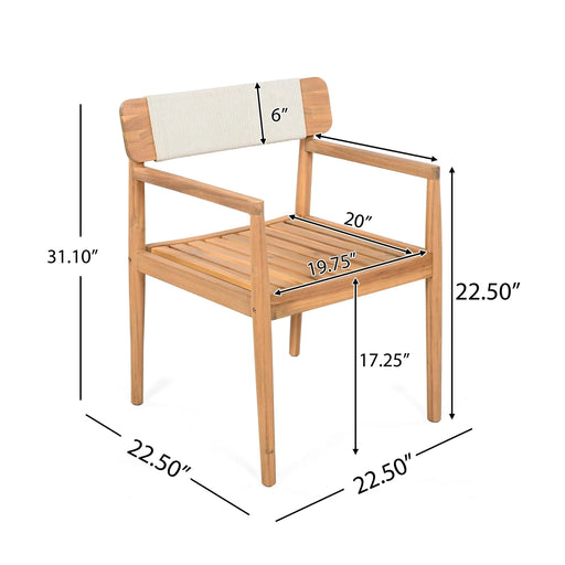 Patio Set Outdoor Acacia Wood Furniture Sets- Braided Dining Chairs Leisure Sets with Patio Dining Table for Garden, Patio & Deck (Teak Look & White Rope) Default -DTYStore
