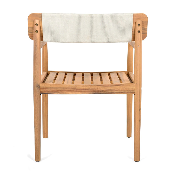 Patio Set Outdoor Acacia Wood Furniture Sets- Braided Dining Chairs Leisure Sets with Patio Dining Table for Garden, Patio & Deck (Teak Look & White Rope) Default -DTYStore