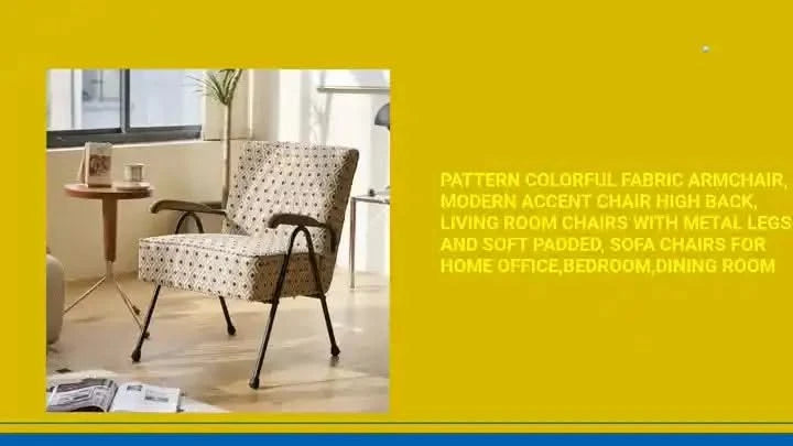 Pattern Colorful Fabric Armchair, Modern Accent Chair High Back, Living Room Chairs with Metal Legs and Soft Padded, Sofa Chairs for Home Office,Bedroom,Dining Room -DTYStore