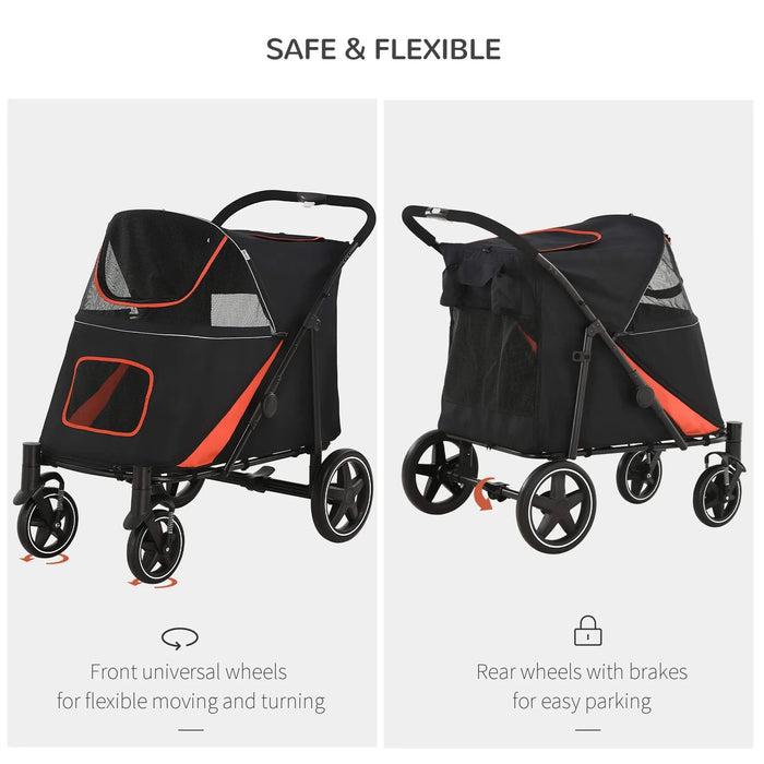 PawHut 1-Click Foldable Doggy Stroller for Medium Large Dogs, Pet Stroller with Storage, Smooth Ride with Shock Absorption, Mesh Window, Safety Leash, Big Dog Walking Stroller, Black Default -DTYStore